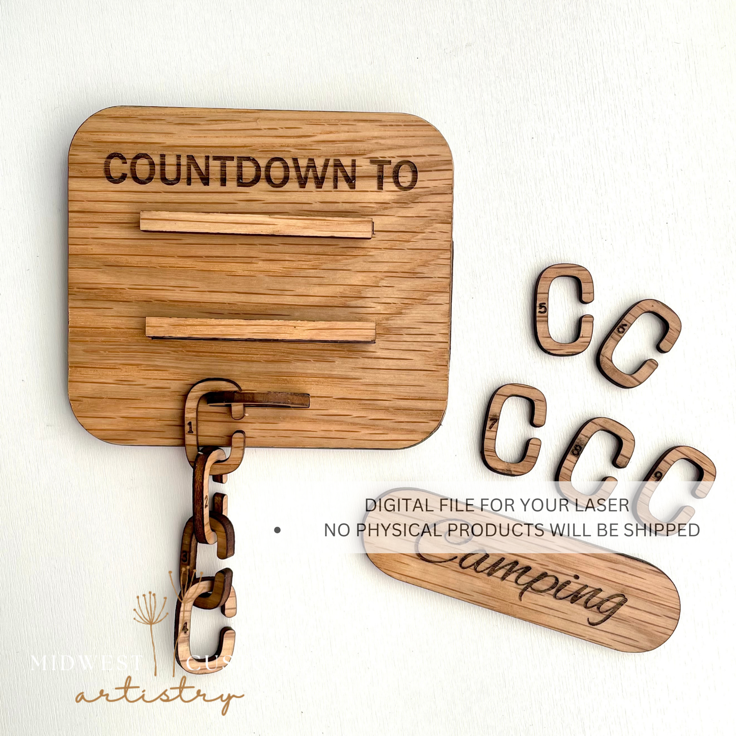 Wooden Chain Link Countdown with Sliding Label – Customizable Countdown Design SVG