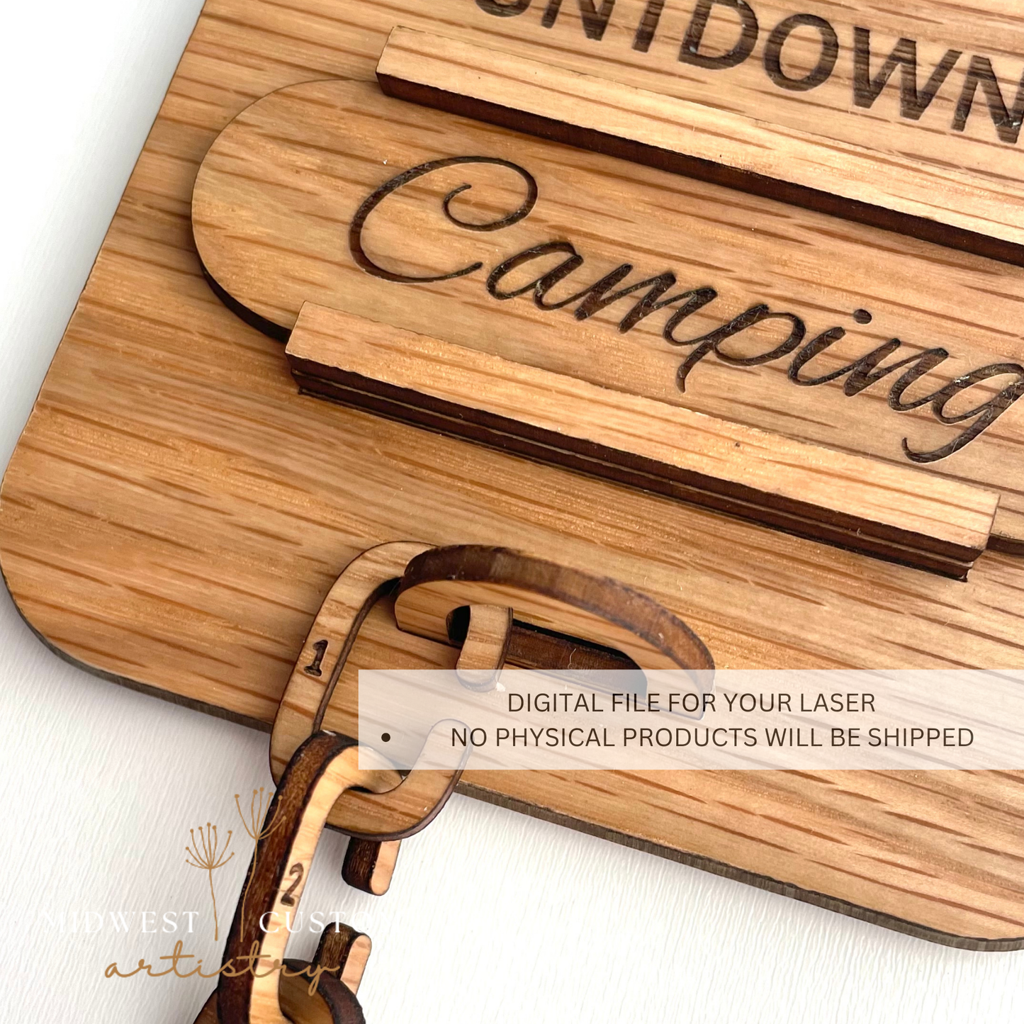 Wooden Chain Link Countdown with Sliding Label – Customizable Countdown Design SVG